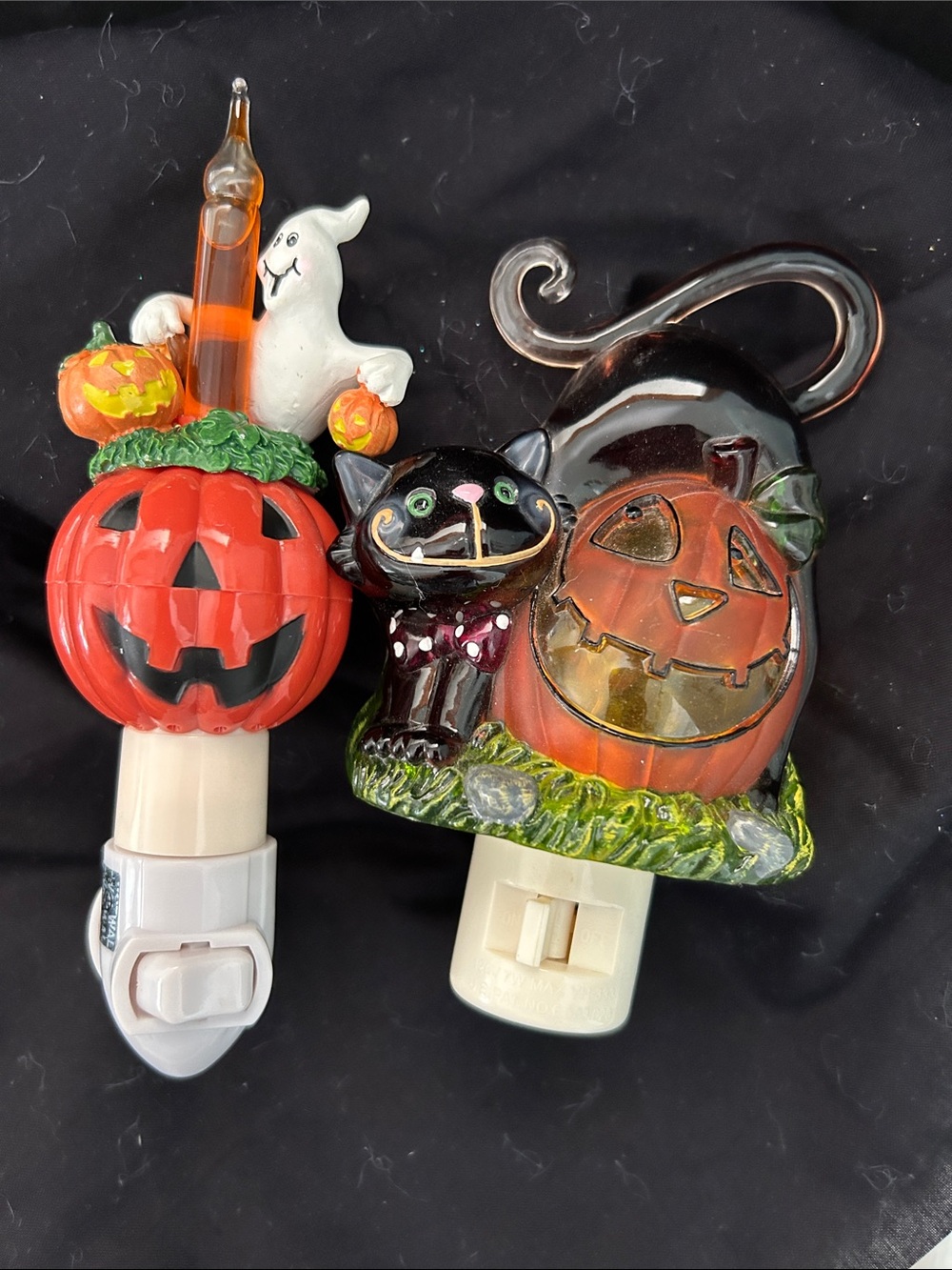 Halloween Pumpkin & Black Cat and Ghost/Pumpkin Night Light Plug-In set of 2